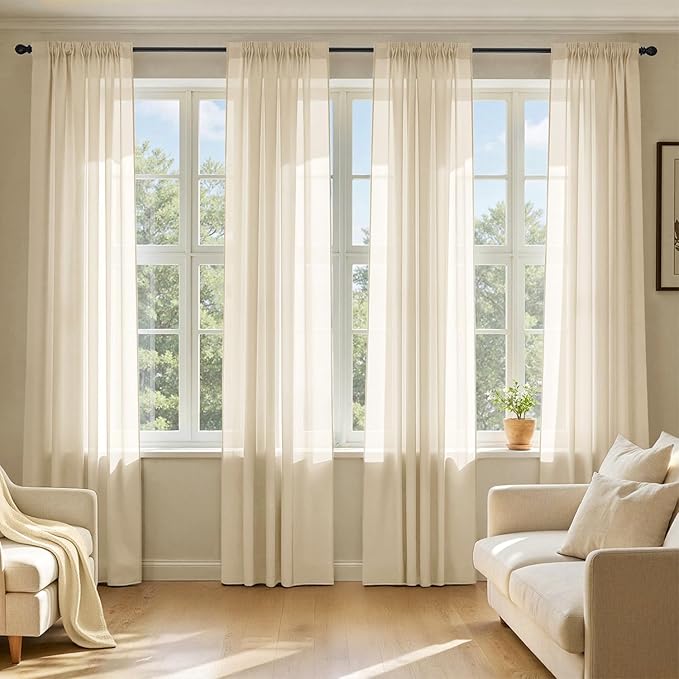 MIULEE Cream Sheer Curtains 84 Inches Long, 4 Panels Set, Light Filtering Rod by MIULEE