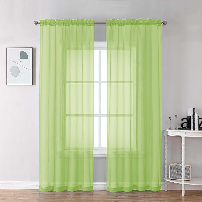 Chyhomenyc Lime Sheer Curtains 84 Inches Long 2 Panels Set, Light Filtering by Chyhomenyc