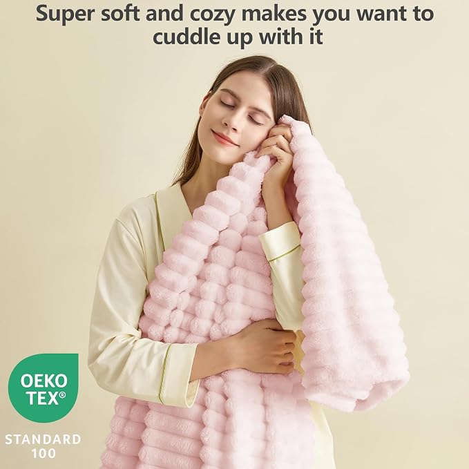 HIMEET Pink Ribbed Throw Blanket - Image 2