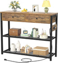 Ecoprsio Entryway Table with Outlets and USB Ports, Console Table with 2 Drawers, Small Sofa Table with Storage Shelves for Living Room, Couch, Hallway, Foyer, Kitchen Counter, 32'', Rustic