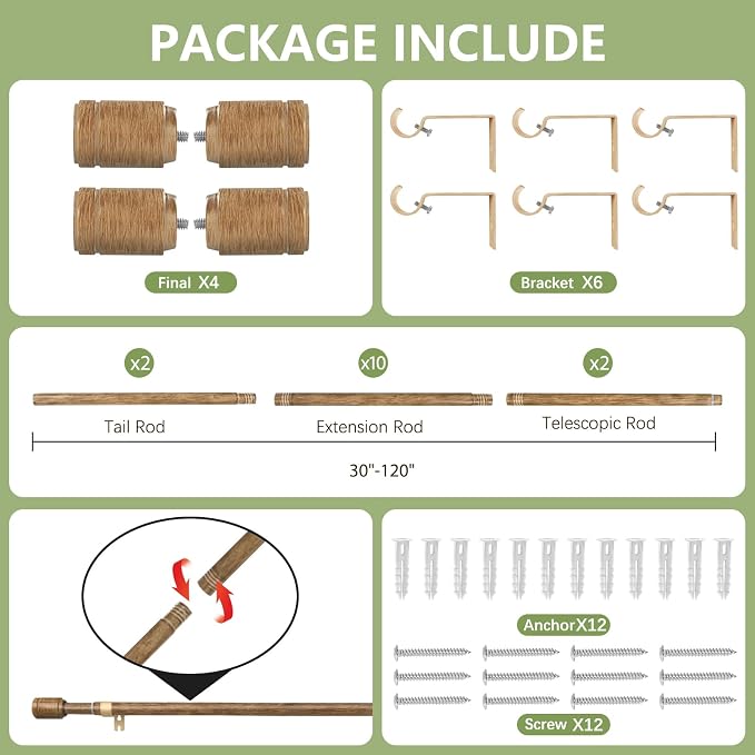 5/8” Diameter Curtain Rods 30-120 Inch, - Image 3