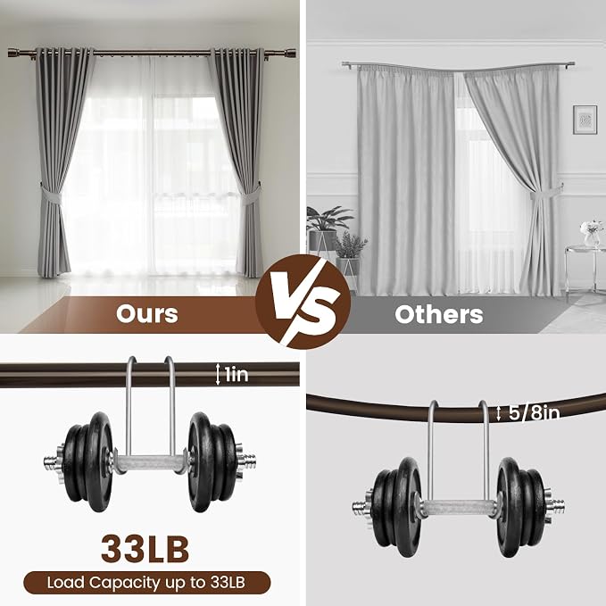 2 PACK 1” Diameter brown curtain rod Itself is 30 to 60 inch. 1 Pack Fits 30-54 - Image 4