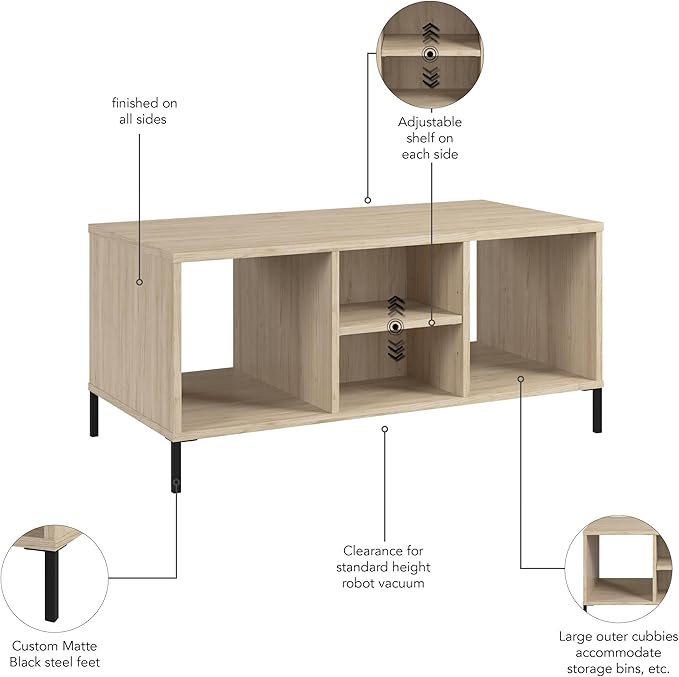 Bush Furniture Essence Coffee Table with Shelf | Shelves, Storage, Multifunctional Organization for Living Room, Bedroom, or Entryway