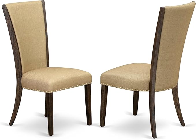 East West Furniture V727VE703-5 5 Piece Dining Room Table Set Includes a Rectangle Dining Table with V-Legs and 4 Brown Linen Fabric Upholstered Parson Chairs, 40x72 Inch, Multi-Color