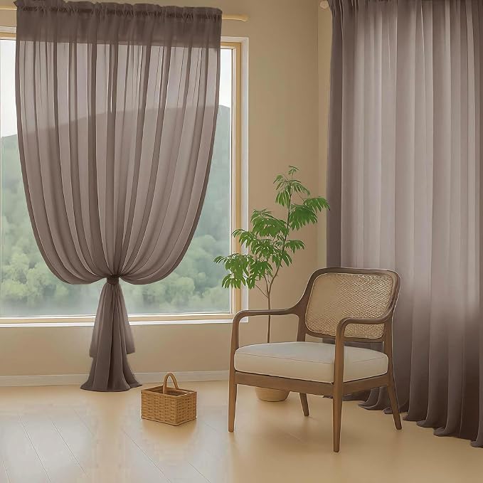Chocolate Sheer Curtains 84 Inches Long 2 Panels, Elegant Airy Transparent - Image 8