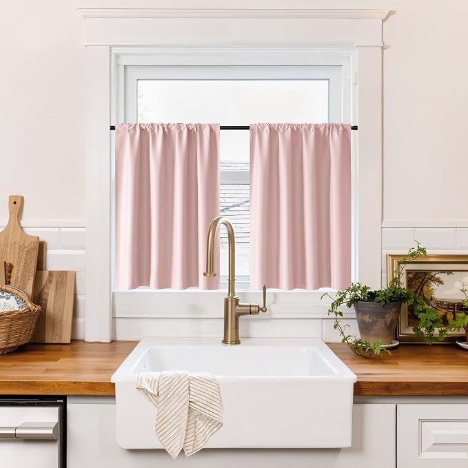 RYB HOME 100% Blackout Basement Curtains 30 inches Long, Heat & UV Blocking by RYBHOME
