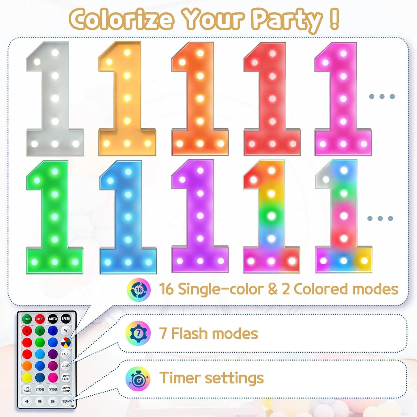 Marquee Numbers Colorful 50th-Birthday Decoration: 4FT Large Light Up 50 Year Old Birthday Decorations Anniversary Backdrop for Men Women Cardboard White Sign 18 Colors Number 50 Mosaic Balloon Frame