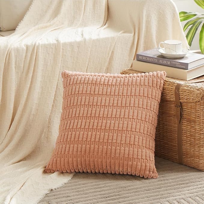 Fancy Homi 4 Packs Peach Decorative Throw Pillow Covers 22x22 Inch - Image 2