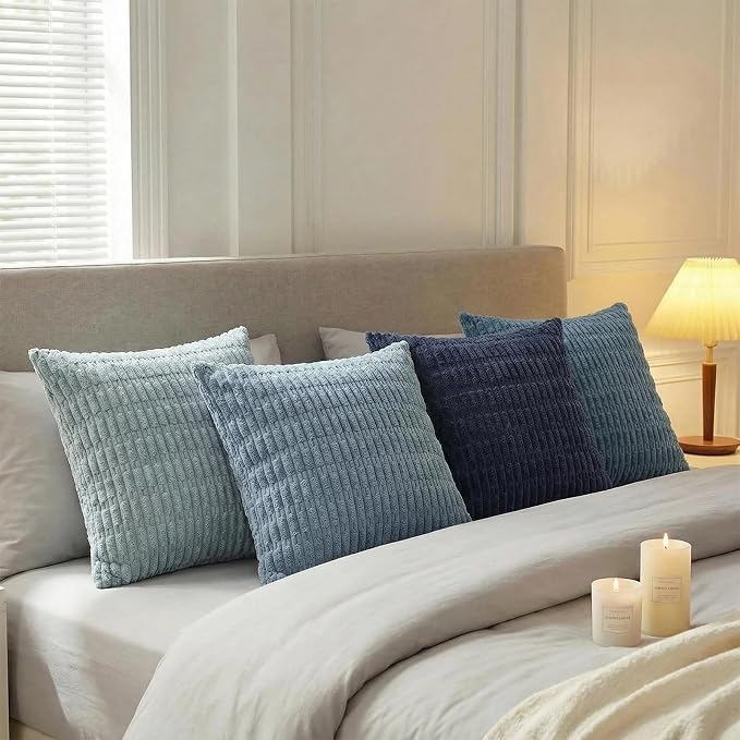 Fancy Homi Set of 4 Blue Boho Decorative Throw Pillow Covers 24x24 Inch - Image 8