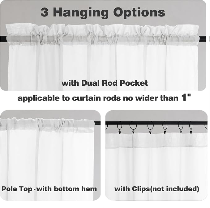 Chyhomenyc White Sheer Curtains 72 Inch Length 2 Panels, Light Filtering Top - Image 2