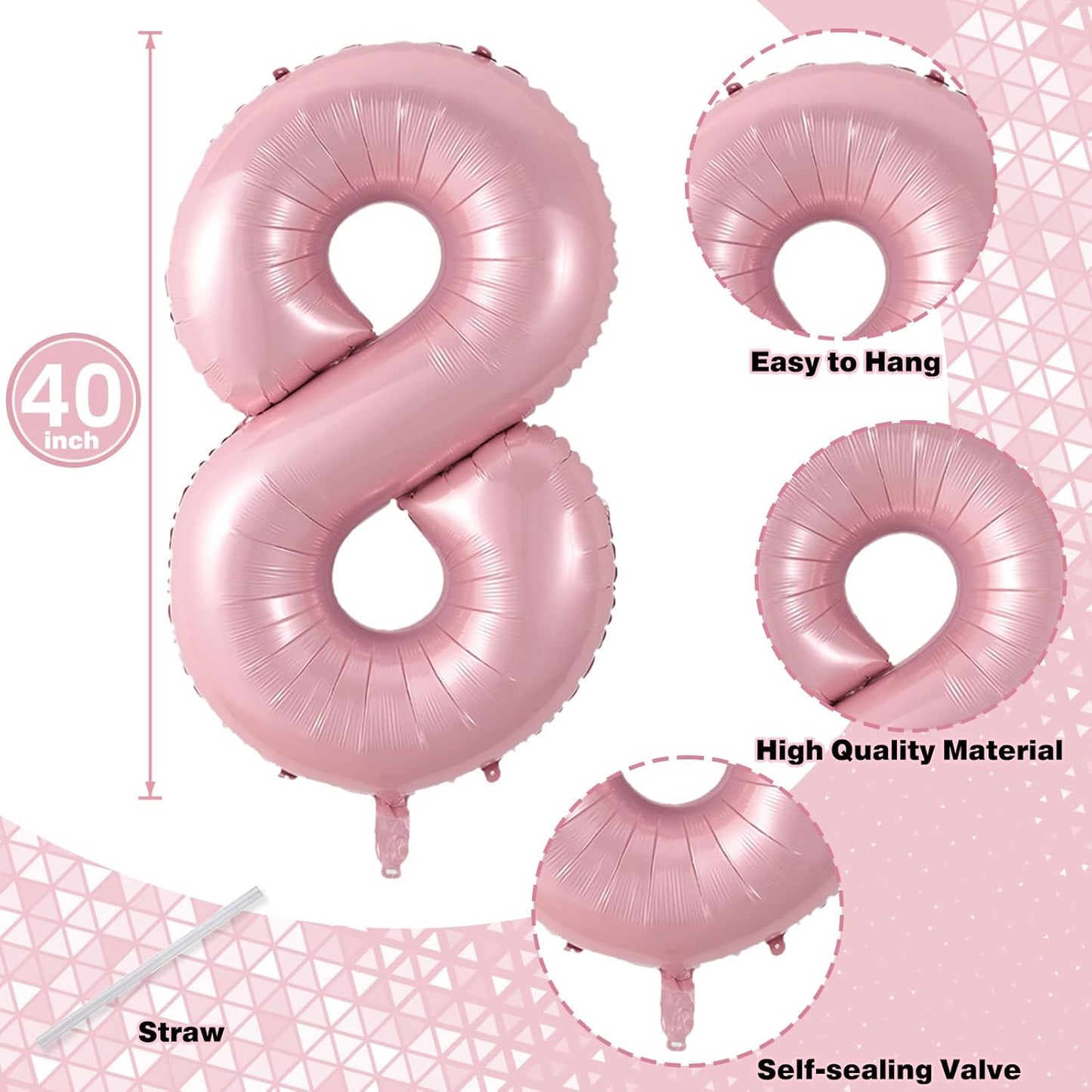18 Foil Balloon Pastel Pink, 40 Inch Helium Number 1 & 8 Balloon for 18 Year Old Birthday Decorations, Large Self Inflating Mylar 18 Balloon for Girls 18th Birthday Party Anniversary Decor Supplies
