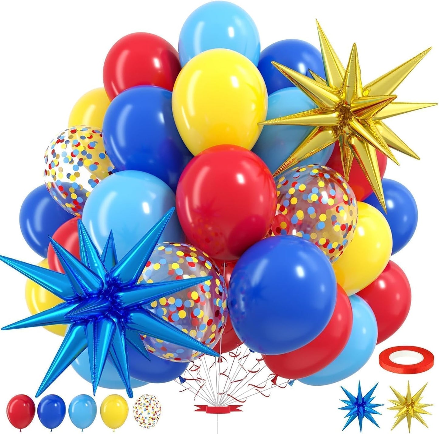 Red Blue Yellow Balloons,Carnival Birthday Party Balloons with Foil Star Balloon, for Boy Girls Birthday Baby Shower Carnival Theme Party Supplies