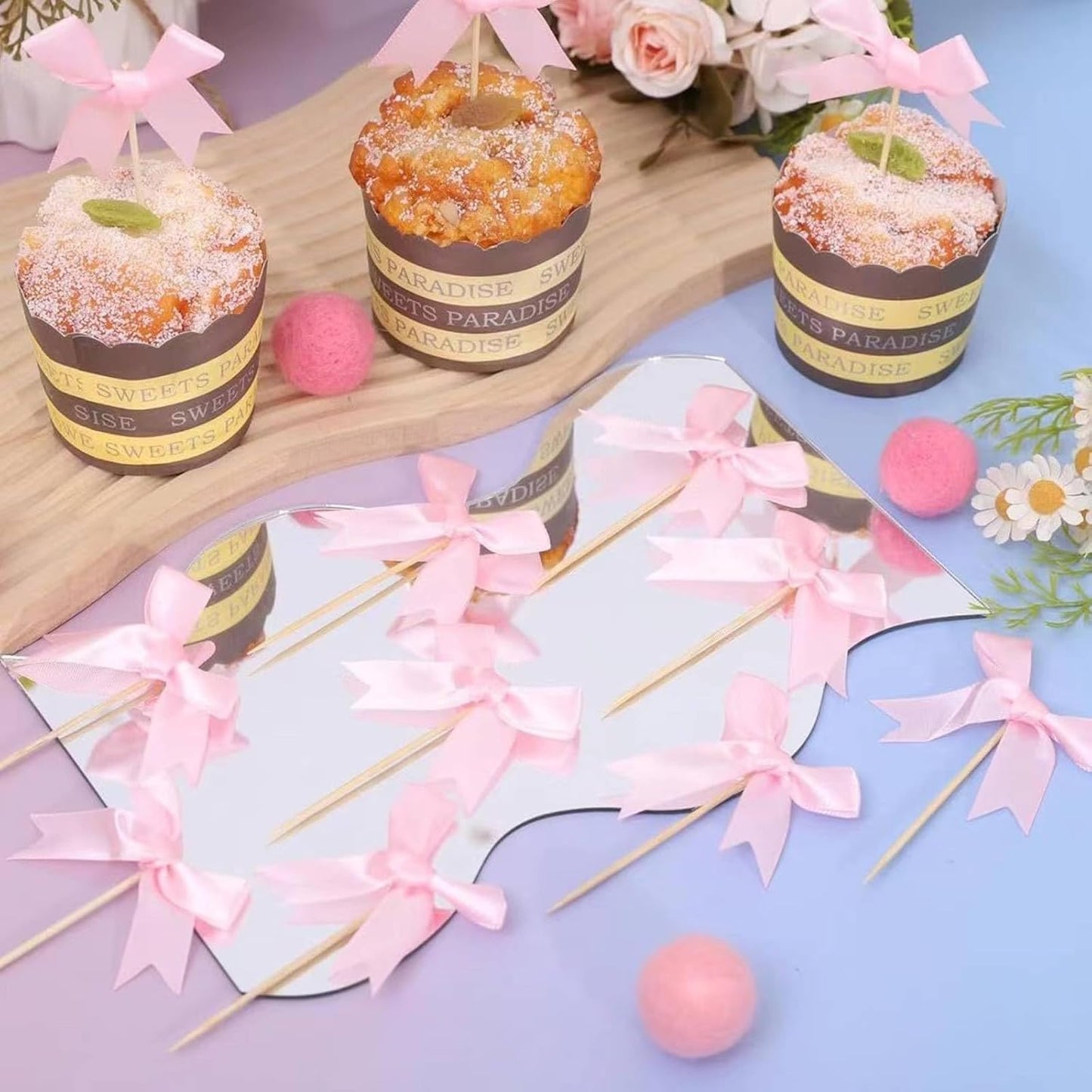 Pink Bow Cupcake Toppers,12 PCS Pink Birthday Decoration,Bow Themed Party Decorations Coquette Birthday Cake Decoration for Bachelorette Bridal Engagement Wedding Baby Shower Party Decor
