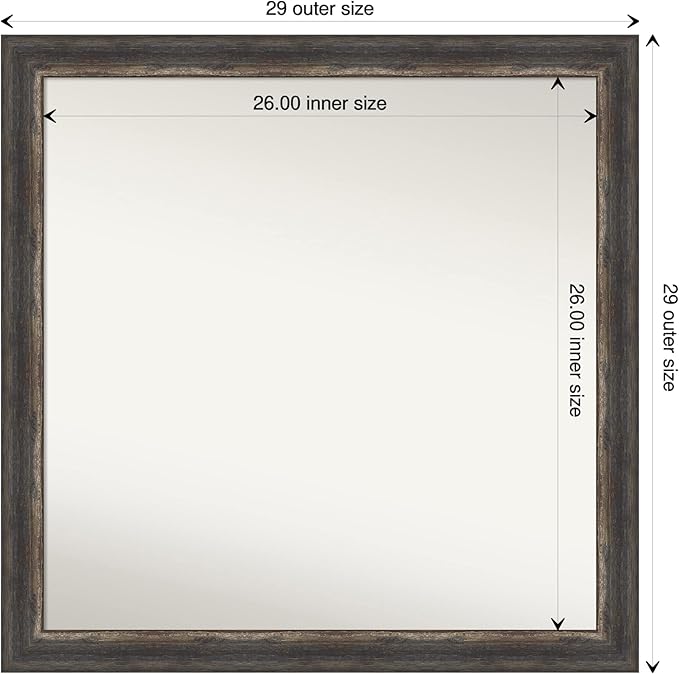 Amanti Art Brown Bathroom Mirror for Over Sink, 31x31 Bark Rustic Char Square Vanity Mirror, Large Country Rustic Frame, Hangs Horizonally and Vertically, Bathroom Wall Decor, Non-Beveled Edge