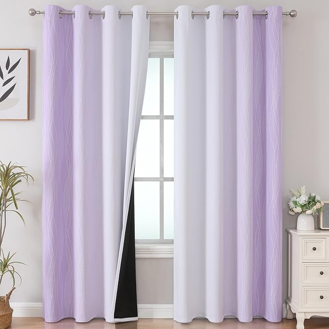 Estelar Textiler Lilac and Greyish White Blackout Curtains 96 Inches Long by ESTELARTEXTILER