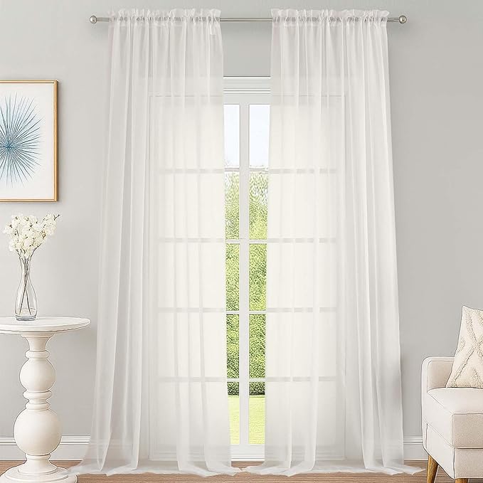 OWENIE Ivory Sheer Curtains 108 Inches Long by OWENIE