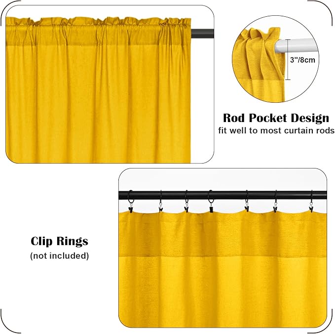 FRAMICS Farmhouse Valance Curtains, Boho Cotton Linen Kitchen Valance, Country - Image 8