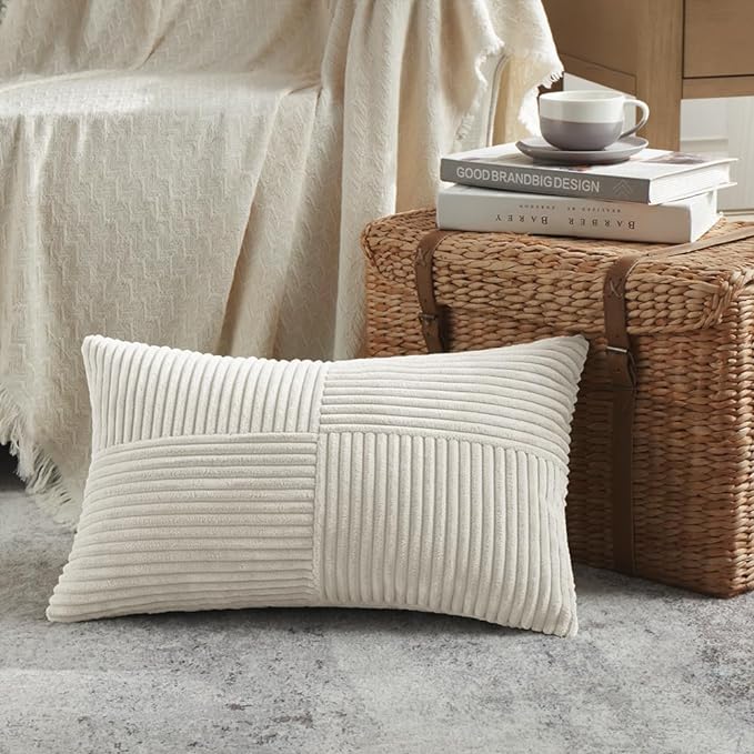 Fancy Homi 2 Packs Cream Long Lumbar Decorative Throw Pillow Covers 16x24 Inch - Image 2