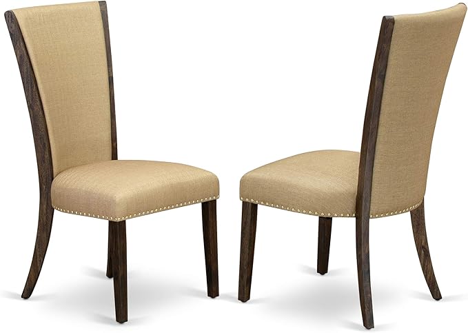 East West Furniture X777VE703-7 7 Piece Dinette Set Consist of a Rectangle Dining Room Table with X-Legs and 6 Brown Linen Fabric Upholstered Parson Chairs, 40x72 Inch, Multi-Color