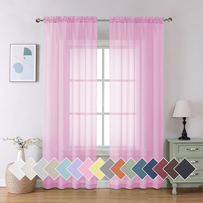 Aiyufeng Light Pink Sheer Curtains 84 Inches Long 2 Panels Set, Semi by Aiyufeng