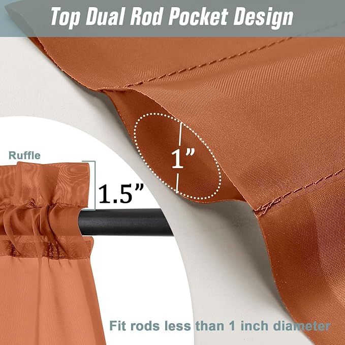 Orange Sheer Curtains 90 Inches Long 2 Panels, Light Filtering Solid Sheer - Image 3