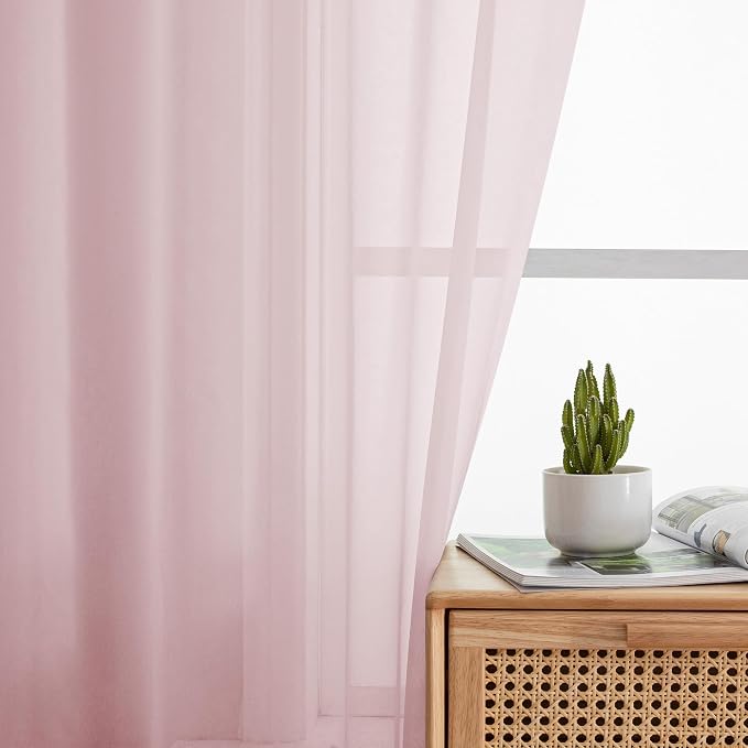 OWENIE Light Pink Sheer Curtains 63 Inch Length 2 Panels Set - Image 4