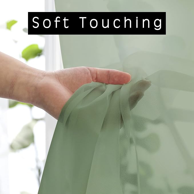 OWENIE Sage Green Sheer Curtains 36 Inches 2 Panels Set - Image 3