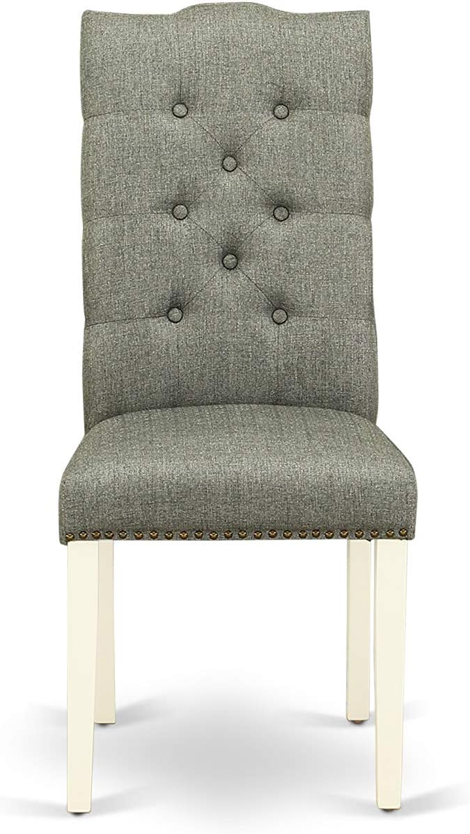 East West Furniture ELP2T07 Elsa Parson Dining Room Chairs - Button Tufted Nailhead Trim Gray Linen Fabric Padded Chairs, Set of 2, Linen White