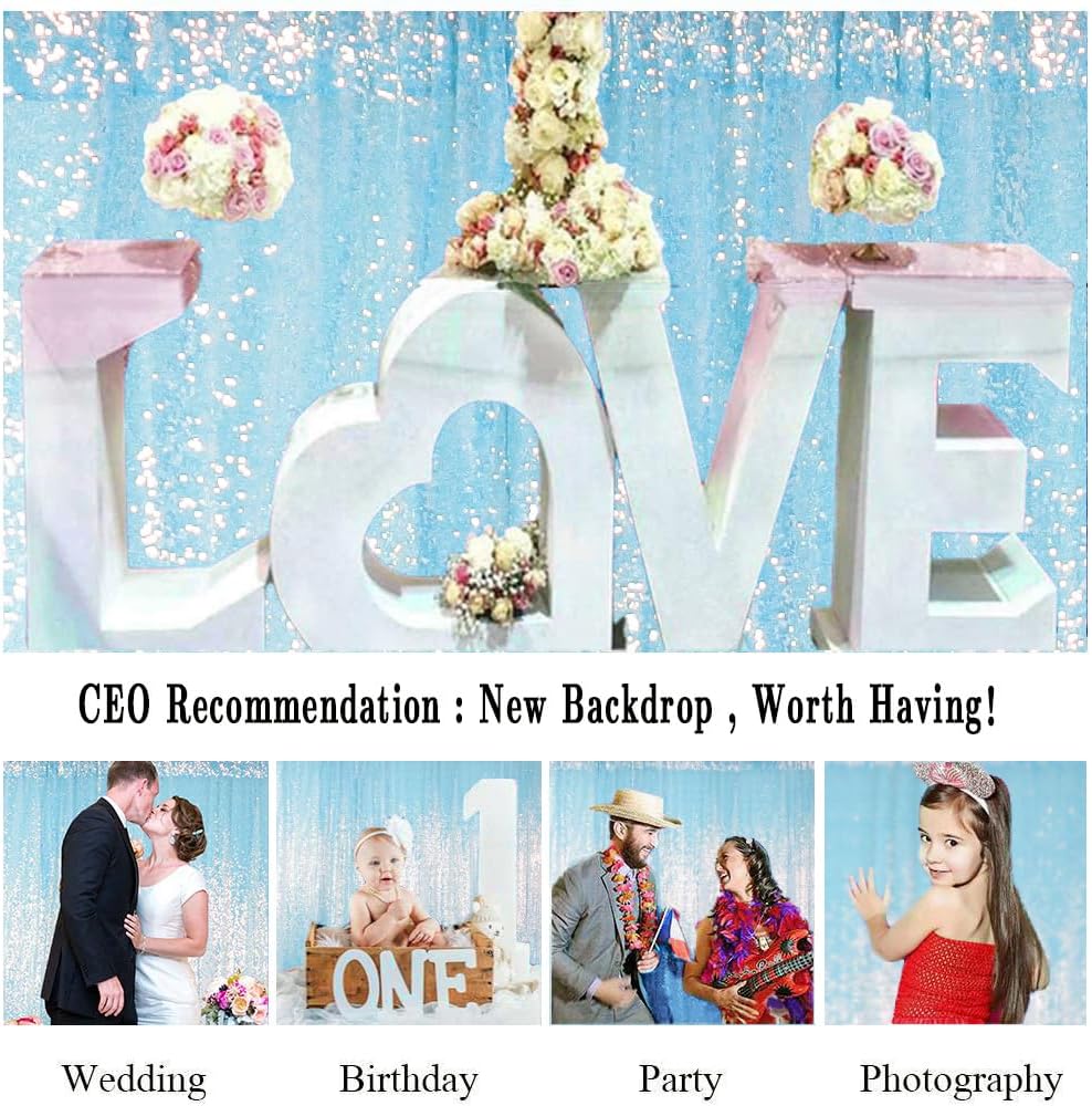 ShinyBeauty Iridescent Auqa Sequin Backdrop 10FTx10FT Photo Backdrops Blue Background 10FT Sequin Fabric Curtain for Christmas Happy Birthday Studio Backgrounds