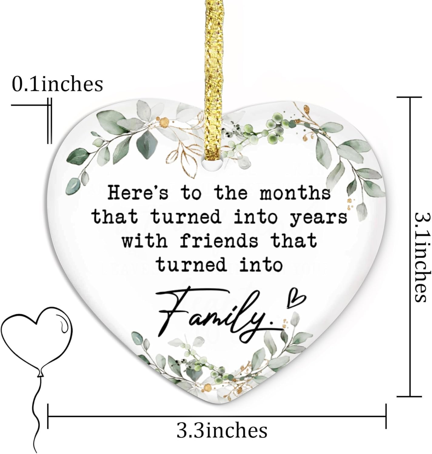 GOSSBY Friendship Ornament for Women for Friend - Friends That Turned into Family - Heart-Shaped Ceramic Xmas Decoration for Tree 2025