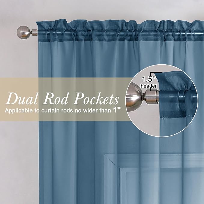 Lecloud Dusty Blue Sheer Curtains 84 Inches Long 2 Panels, Light Filtering - Image 2