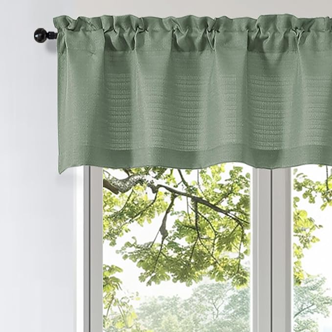 OWENIE Bob Valance Curtains 18 Inch Length 1 Piece, Faux Linen Slub Solid Green by OWENIE