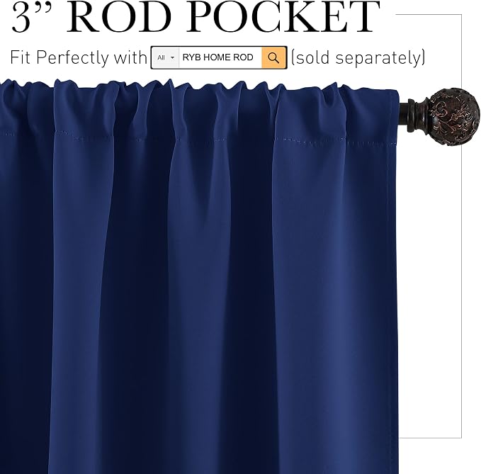 RYB HOME Short Marine Blue Blackout Curtains - Image 2
