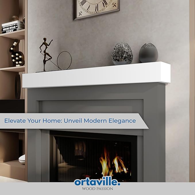 66" Floating Mantel Shelf - Modern White Fireplace Mantel with Matte Lacquer Finish for Living Room Elegance (66", White)