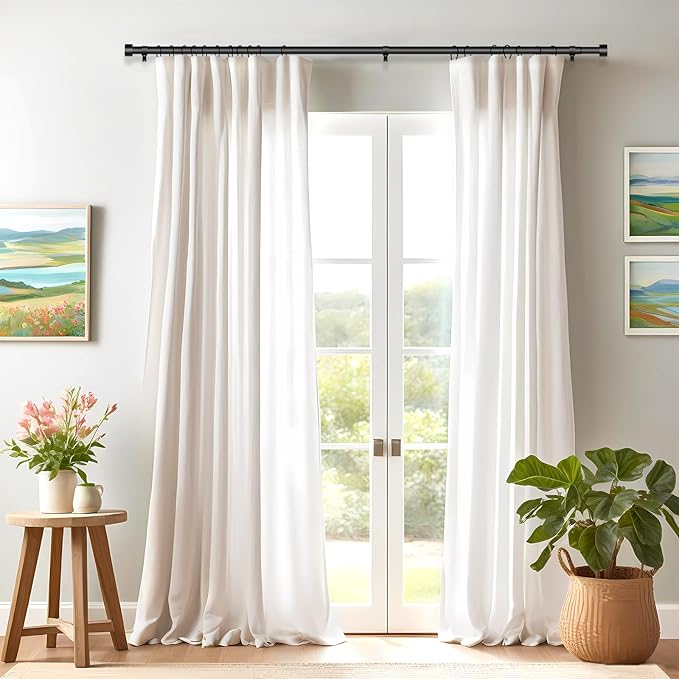 2 Pack Curtain Rods for Windows 48 to 84 Inch(4-7ft), 1 Inch Black Adjustable Heavy Duty Curtain Rod Set, Outdoor Long Drapery Rods for Patio Bedroom, Size 32"- 90"