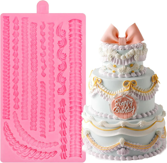 Lambeth Cake Border Fondant Molds, Whipped Cream Shaped Silicone Molds, Cake Decoration Chocolate Baking Molds for Cupcake Topper Mousse Cookie Candy Gum Paste Clay Resin DIY Crafts