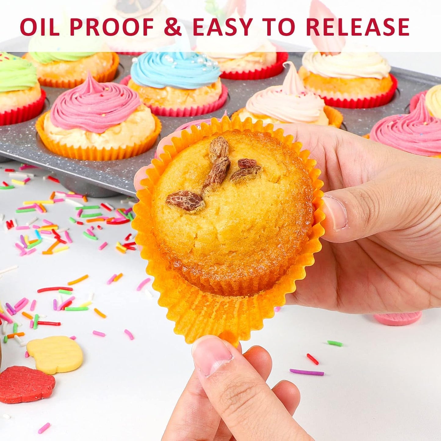 Caperci Standard Orange Cupcake Muffin Liners 500-Count, No Smell, Food Grade & Grease-Proof Paper Baking Cups (Orange)