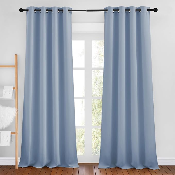 NICETOWN Vintage Blue Blackout Curtains 102 inches Long, Grommet Thermal by NICETOWN