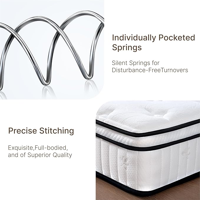 Twin Size Mattress, 10 Inch Medium Firm Foam Hybrid Mattress with Individual Pocket Springs for Motion Isolation & Edge Support, Mattress in A Box CertiPUR-US Certified