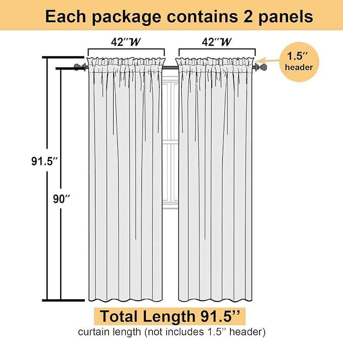 Lecloud Light Grey Sheer Curtains 90 Inches Long 2 Panels, Light Filtering - Image 3