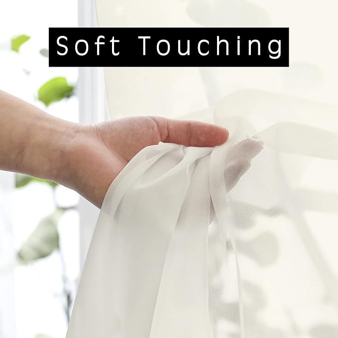 OVZME Sheer Curtains Ivory 45 inches Long Kitchen Curtains, Rod Pocket Clean - Image 2