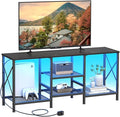 TV Stand with LED Lights for 55 Inch TV, Entertainment Center with 3-Tier Open Shelves, TV Console Table for Living Room, Bedroom, Black