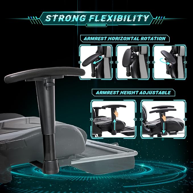 AA Products Gaming Chair Ergonomic High Back Computer Racing Chair Adjustable Office Chair with Footrest, Lumbar Support Swivel Chair - Upgraded Version BlackGrey