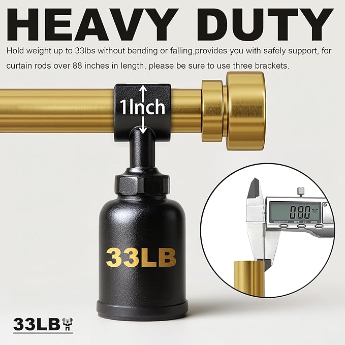 2 Pack Modern Gold Curtain Rods for Windows 28 to 48 Inches Adjustable Length Heavy Duty 1" Diameter Brass Window Curtain Rod with Solid Metal Finials for Outdoor Farmhouse Bedroom Kitchen Living Room