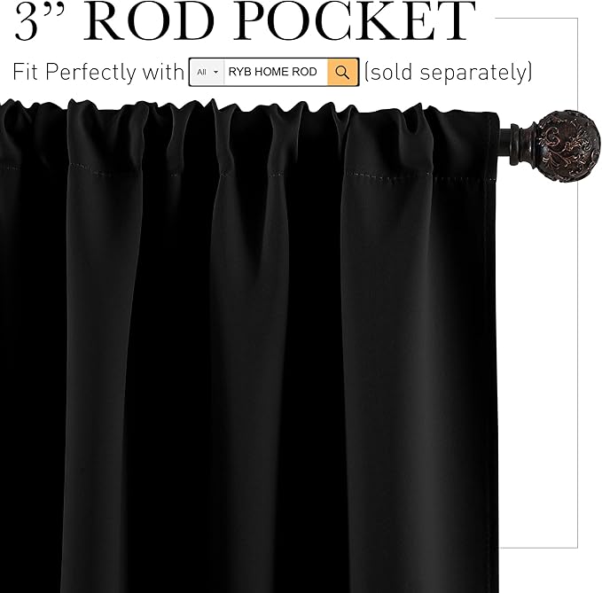 RYB HOME Kitchen Blackout Curtains Over Sink 36 inch Length, Rod Pocket Summer - Image 2