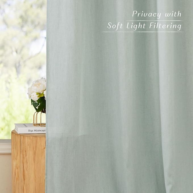 NICETOWN Flax Linen Sage Green 108 inch Curtains, Grommet Thick Linen Blend - Image 3