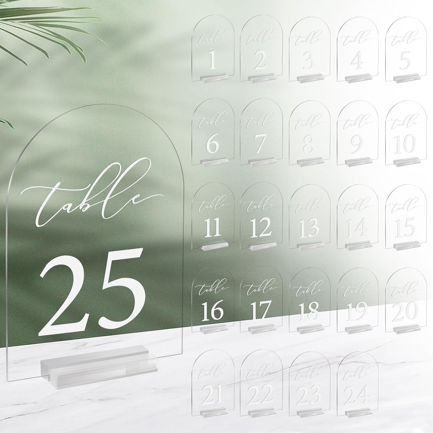 Arch Wedding Table Number 1-25 Clear Acrylic Tabletop Signs 5x7 Inch with Holder for Wedding Parties Anniversaries Reception Cafe Hotel Party Bar Business Event (1-25)