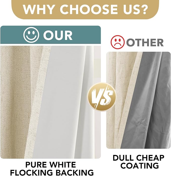 H.VERSAILTEX 100% Blackout Curtains for Bedroom Thermal Insulated Linen Textured Curtains Heat and Full Light Blocking Drapes Living Room Curtains 2 Panel Sets, Bleached Sand, 52x72 Inch