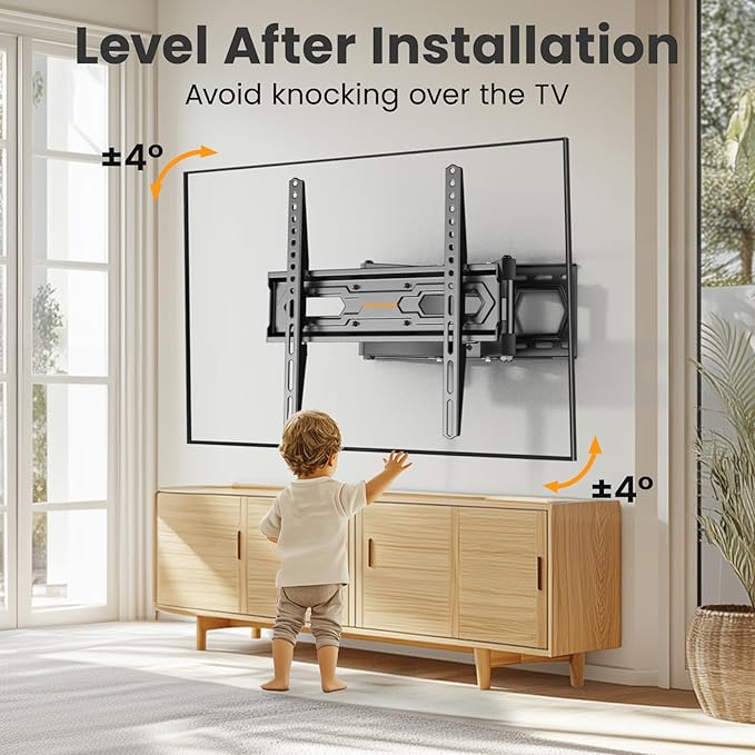 50 55 65 inch Full Motion TV Wall Mount for 32-70 inch TV Bracket, Dual articulating Arms Mount, Tilt Swivel Extension Level, Max VESA 400x400mm, 16" Studs, 110 lbs,Fit Most 40 43 50+ TVs
