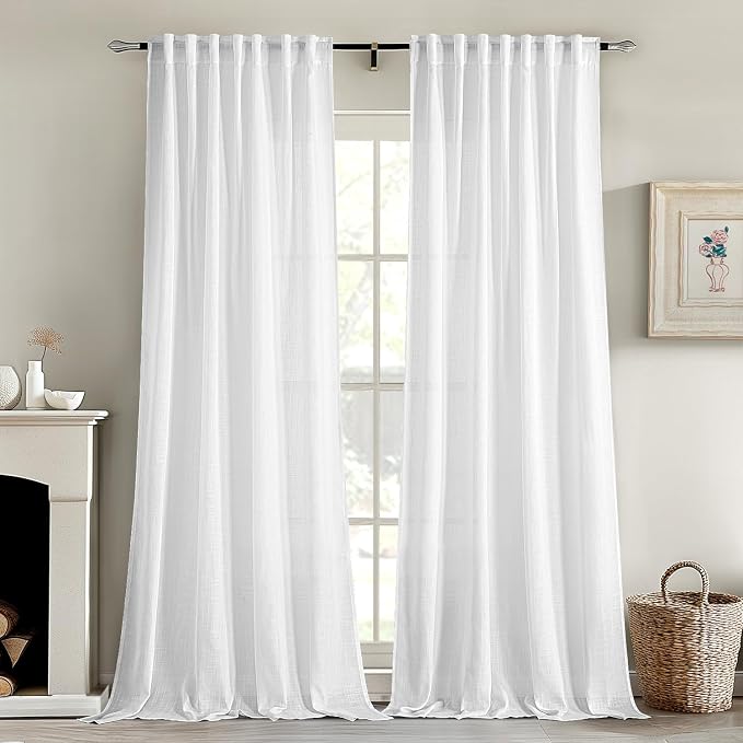 MIULEE White Linen Curtains 98 Inch Long 2 Panels by MIULEE